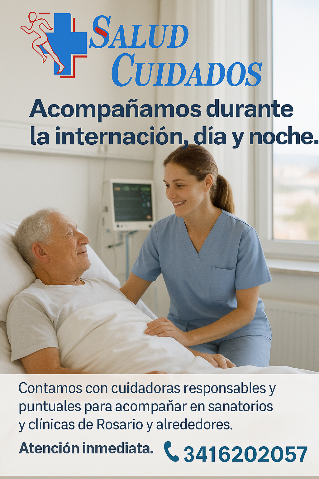 Acompañamiento en sanatorios en Rosario – cuidadora saludando a paciente internado