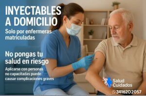 Enfermera profesional aplicando inyectable a domicilio en Rosario, con matrícula habilitante, brindando atención segura y confiable.