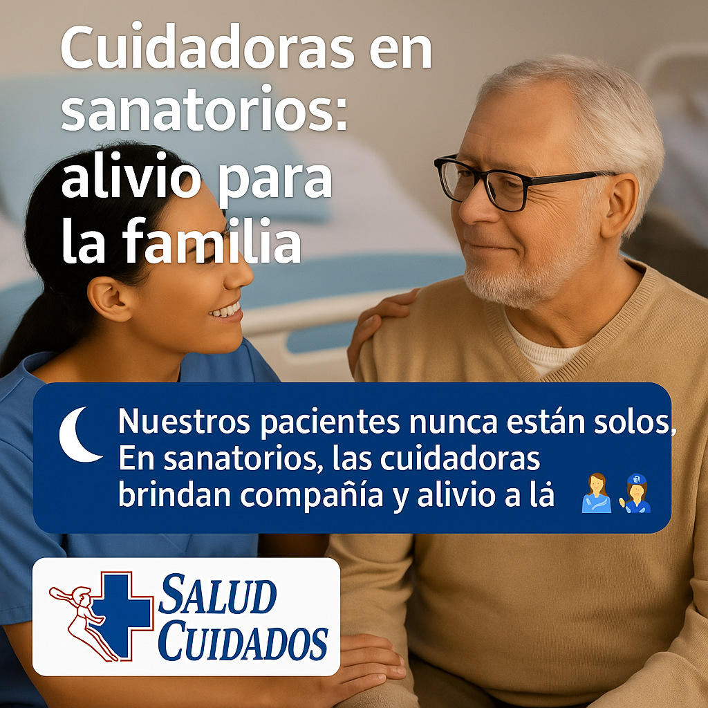 Cuidadora acompañando a un paciente internado en sanatorio, brindando compañía y apoyo humano.